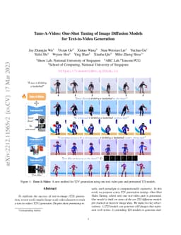 Tune-A-Video: One-Shot Tuning of Image Diffusion Models for
  Text-to-Video Generation