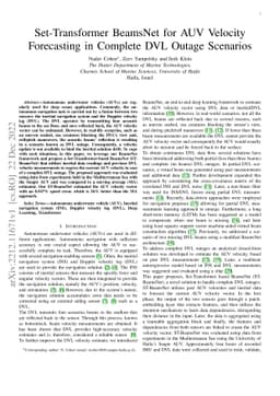 Set-Transformer BeamsNet for AUV Velocity Forecasting in Complete DVL
  Outage Scenarios