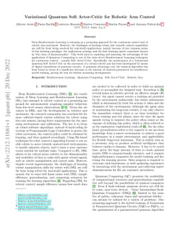 Variational Quantum Soft Actor-Critic for Robotic Arm Control