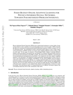 Fixed-budget online adaptive learning for physics-informed neural
  networks. Towards parameterized problem inference