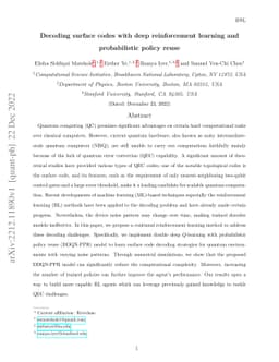 Decoding surface codes with deep reinforcement learning and
  probabilistic policy reuse