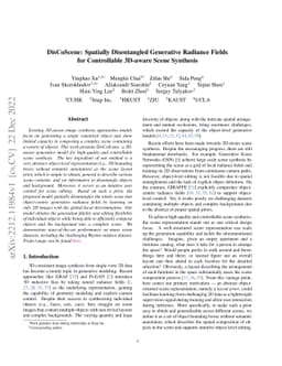 DisCoScene: Spatially Disentangled Generative Radiance Fields for
  Controllable 3D-aware Scene Synthesis