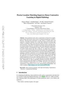 Precise Location Matching Improves Dense Contrastive Learning in Digital
  Pathology