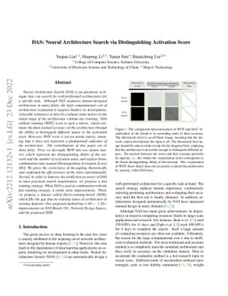 DAS: Neural Architecture Search via Distinguishing Activation Score