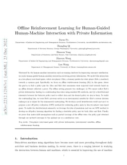 Offline Reinforcement Learning for Human-Guided Human-Machine
  Interaction with Private Information