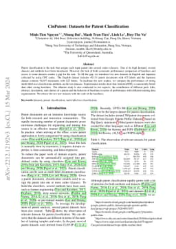 CinPatent: Datasets for Patent Classification