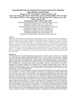 Generalizable Natural Language Processing Framework for Migraine
  Reporting from Social Media