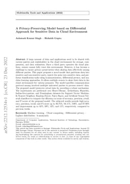 A Privacy-Preserving Model based on Differential Approach for Sensitive
  Data in Cloud Environment