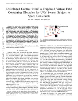 Distributed Control within a Trapezoid Virtual Tube Containing Obstacles
  for UAV Swarm Subject to Speed Constraints