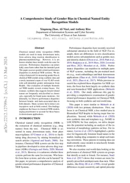 A Comprehensive Study of Gender Bias in Chemical Named Entity
  Recognition Models