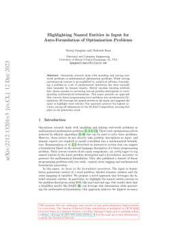 Highlighting Named Entities in Input for Auto-Formulation of
  Optimization Problems