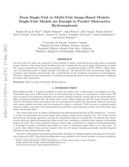 From Single-Visit to Multi-Visit Image-Based Models: Single-Visit Models
  are Enough to Predict Obstructive Hydronephrosis