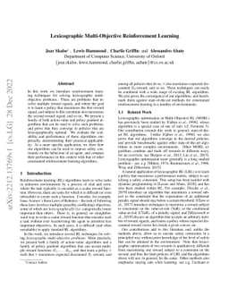 Lexicographic Multi-Objective Reinforcement Learning