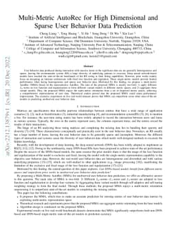 Multi-Metric AutoRec for High Dimensional and Sparse User Behavior Data
  Prediction