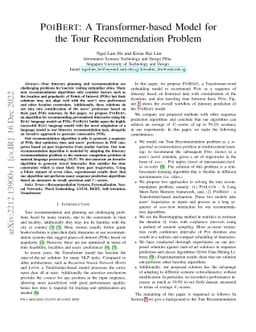 POIBERT: A Transformer-based Model for the Tour Recommendation Problem