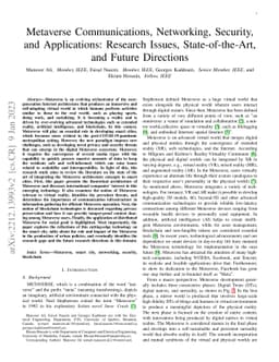 Metaverse Communications, Networking, Security, and Applications:
  Research Issues, State-of-the-Art, and Future Directions