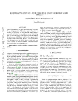 Investigating Sindy As a Tool For Causal Discovery In Time Series
  Signals
