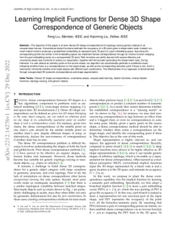 Learning Implicit Functions for Dense 3D Shape Correspondence of Generic
  Objects