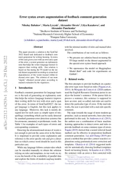 Error syntax aware augmentation of feedback comment generation dataset