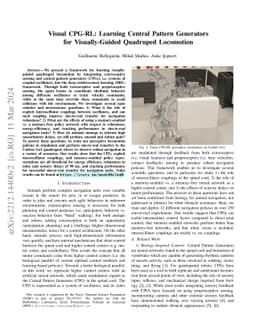 Visual CPG-RL: Learning Central Pattern Generators for Visually-Guided
  Quadruped Locomotion