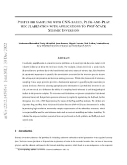 Posterior sampling with CNN-based, Plug-and-Play regularization with
  applications to Post-Stack Seismic Inversion