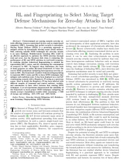 RL and Fingerprinting to Select Moving Target Defense Mechanisms for
  Zero-day Attacks in IoT