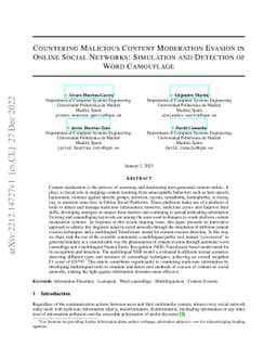 Countering Malicious Content Moderation Evasion in Online Social
  Networks: Simulation and Detection of Word Camouflage