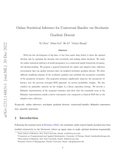 Online Statistical Inference for Contextual Bandits via Stochastic
  Gradient Descent