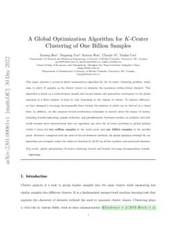 A Global Optimization Algorithm for K-Center Clustering of One Billion
  Samples