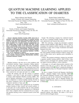 Quantum Machine Learning Applied to the Classification of Diabetes