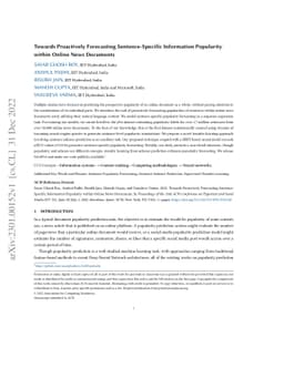 Towards Proactively Forecasting Sentence-Specific Information Popularity
  within Online News Documents