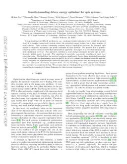 Genetic-tunneling driven energy optimizer for spin systems