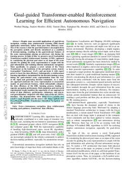 Goal-Guided Transformer-Enabled Reinforcement Learning for Efficient
  Autonomous Navigation