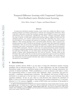 Temporal Difference Learning with Compressed Updates: Error-Feedback
  meets Reinforcement Learning