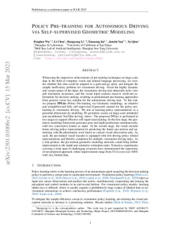 Policy Pre-training for Autonomous Driving via Self-supervised Geometric
  Modeling