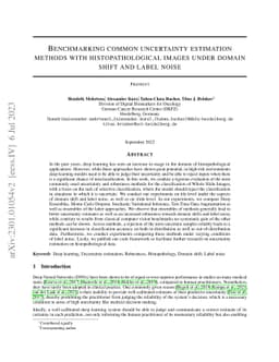Benchmarking common uncertainty estimation methods with
  histopathological images under domain shift and label noise