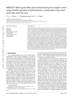 MERLIN: Multi-agent offline and transfer learning for occupant-centric
  energy flexible operation of grid-interactive communities using smart meter
  data and CityLearn