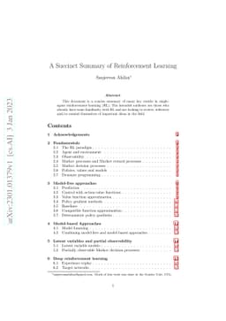 A Succinct Summary of Reinforcement Learning