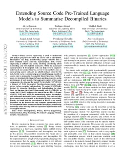 Extending Source Code Pre-Trained Language Models to Summarise
  Decompiled Binaries