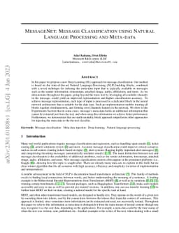 MessageNet: Message Classification using Natural Language Processing and
  Meta-data