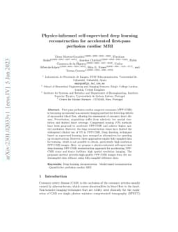 Physics-informed self-supervised deep learning reconstruction for
  accelerated first-pass perfusion cardiac MRI