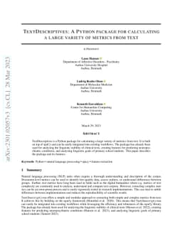 TextDescriptives: A Python package for calculating a large variety of
  metrics from text