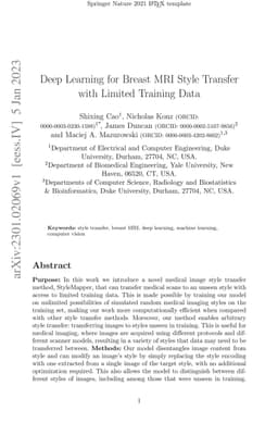 Deep Learning for Breast MRI Style Transfer with Limited Training Data