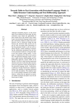 Towards Table-to-Text Generation with Pretrained Language Model: A Table
  Structure Understanding and Text Deliberating Approach
