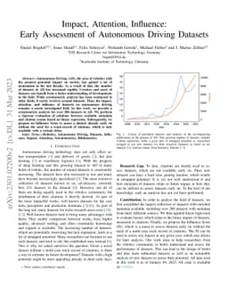 Impact, Attention, Influence: Early Assessment of Autonomous Driving
  Datasets