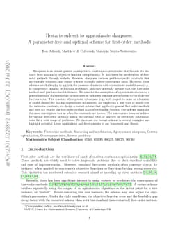 Restarts subject to approximate sharpness: A parameter-free and optimal
  scheme for first-order methods