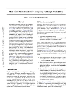 Multi-Genre Music Transformer -- Composing Full Length Musical Piece