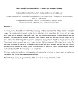 Deep Learning For Classification Of Chest X-Ray Images (Covid 19)