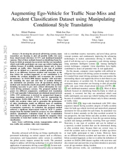 Augmenting Ego-Vehicle for Traffic Near-Miss and Accident Classification
  Dataset using Manipulating Conditional Style Translation