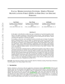 Facial Misrecognition Systems: Simple Weight Manipulations Force DNNs to
  Err Only on Specific Persons